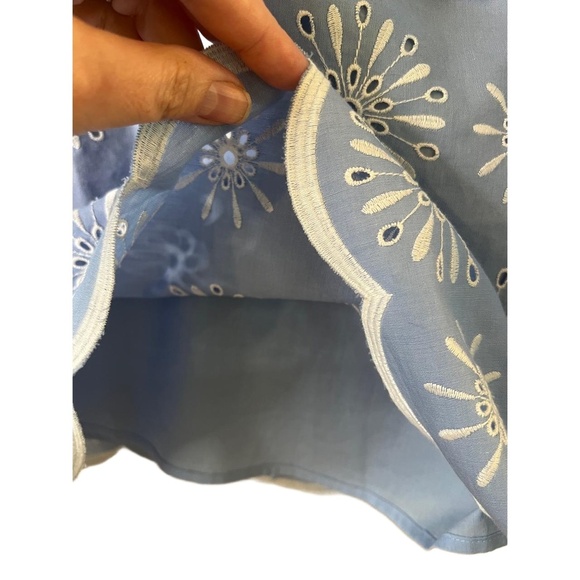 Talbots Blue White Eyelet Chambray Scalloped Hem Knee Length ALine Skirt 10 - Picture 7 of 9